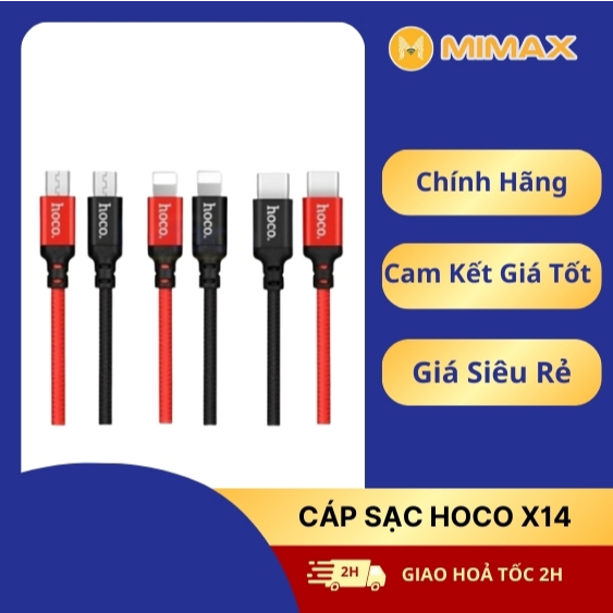 Cáp Sạc IP/Micro/Type C Hoco X14 Siêu Bền-Hàng-BH 1 NĂM
