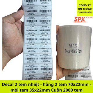 Giấy in tem mã vạch nhiệt 2 tem khổ 35x22mm, 70x22mm, 72x22mm. giấy decal avery fasson