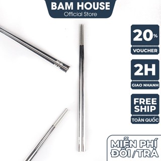 Đũa inox 304 Bam House đũa chắc tay vân hoạ tiết chống trơn trượt lõi thép cao cấp DIN02 - 1 Đôi