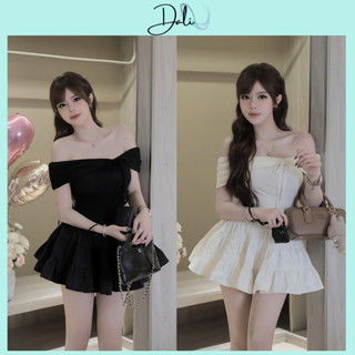 Set Dự Tiệc 2 Món Gồm Áo Trễ Vai Buộc Nhúm Nơ Vai + Chân Váy Xoè 3 Tầng Sang Chảnh