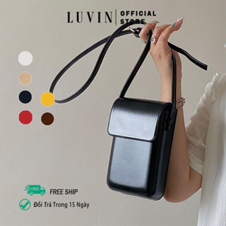 Túi Đeo Chéo Mini LUVIN Da PU Màu Trơn, Phong Cách Retro Đựng Điện Thoại