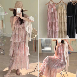 𝑯𝑨̀𝑵𝑮 𝑪𝑶́ 𝑺𝑨̆̃𝑵  Váy Maxi Tầng Dập Li Nơ Cổ - 𝓖𝓾𝓪𝓷𝓰𝔃𝓱𝓸𝓾 L1