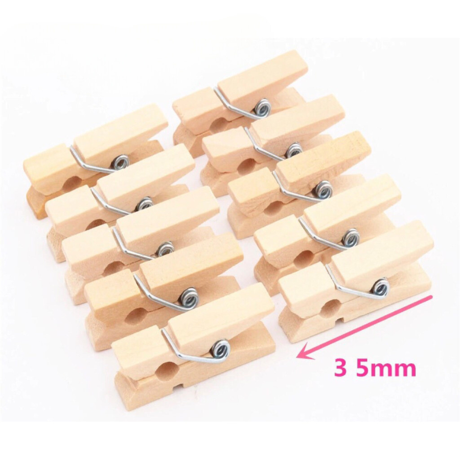 Kẹp gỗ trơn - (Size 3,5cm x 0,7cm) - Set 50 chiếc kèm dây