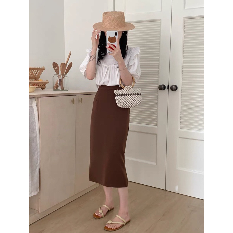 Chân váy A trơn dài xẻ sau