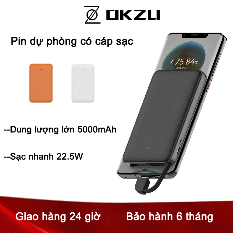 Pin Sạc Dự Phòng 5000mAh Sạc nhanh 22,5W Cho iPhone Airpods HUAWEI Samsung Xiaomi