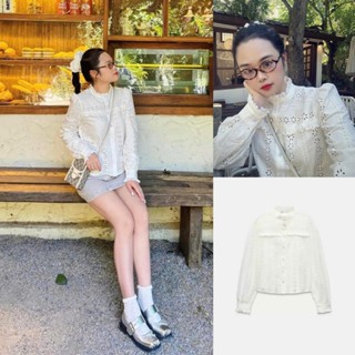 Áo sơ mi trắng boi thô đũi cổ cao bèo Zara xuất A337