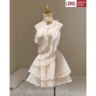 LORIS - Cira Dress, Đầm kem chéo vai thắt dây nhiều tầng xinh