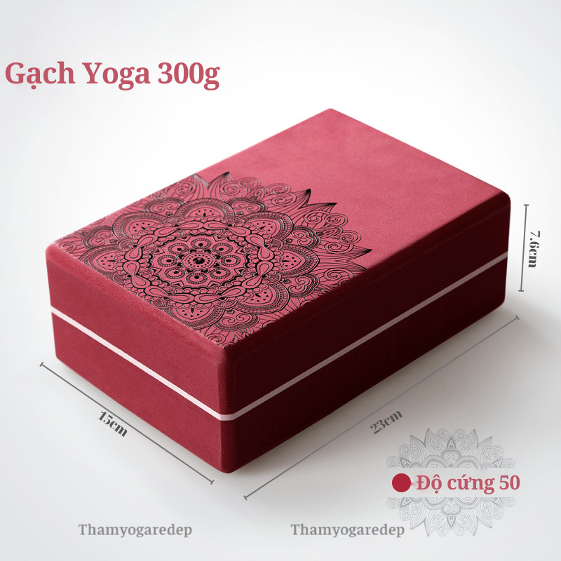 Gạch Tập Yoga Nặng 300g - In Hoa Mandala  (họa tiết nổi) Viền Kẻ Trắng -Độ Cứng Cao Không Lún - Amats blocks