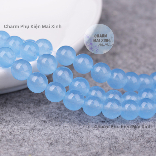 Chuỗi Hạt Dây Đá Mã Não Xanh Dương Nhạt Trong - 4 Size - Charm Phụ Kiện Xâu Phối Vòng Tay Phong Thủy