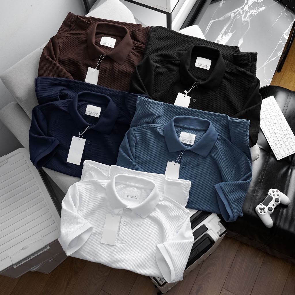 Áo thun polo nam cổ bẻ hàng xuất xịn vải dệt sọc gân nổi cao cấp, co giãn 4 chiều chuẩn form regular