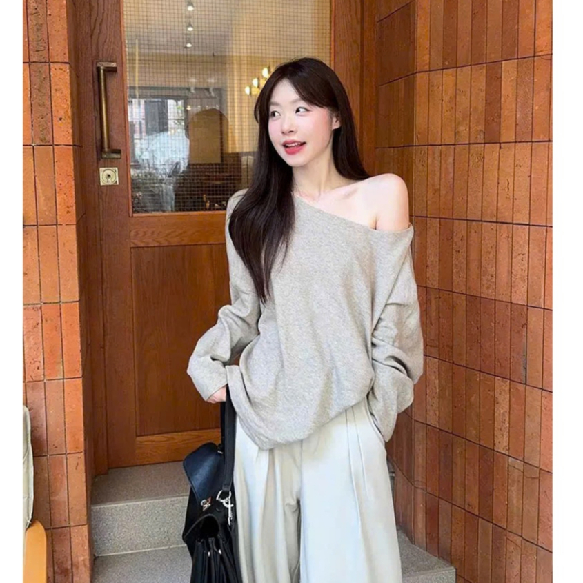  Áo trễ vai tay dài phong cách Thượng Hải Áo lệch vai chất tăm lông thỏ Sang chảnh Có Bigszie - Hoài Huyền Store - S104 