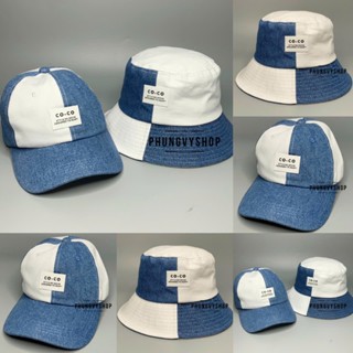 Mũ bucket VÀ nón lưỡi trai jean, set cặp đôi tình nhân unisex nam nữ phungvyshop- Bo Ket vải DENIM COCO