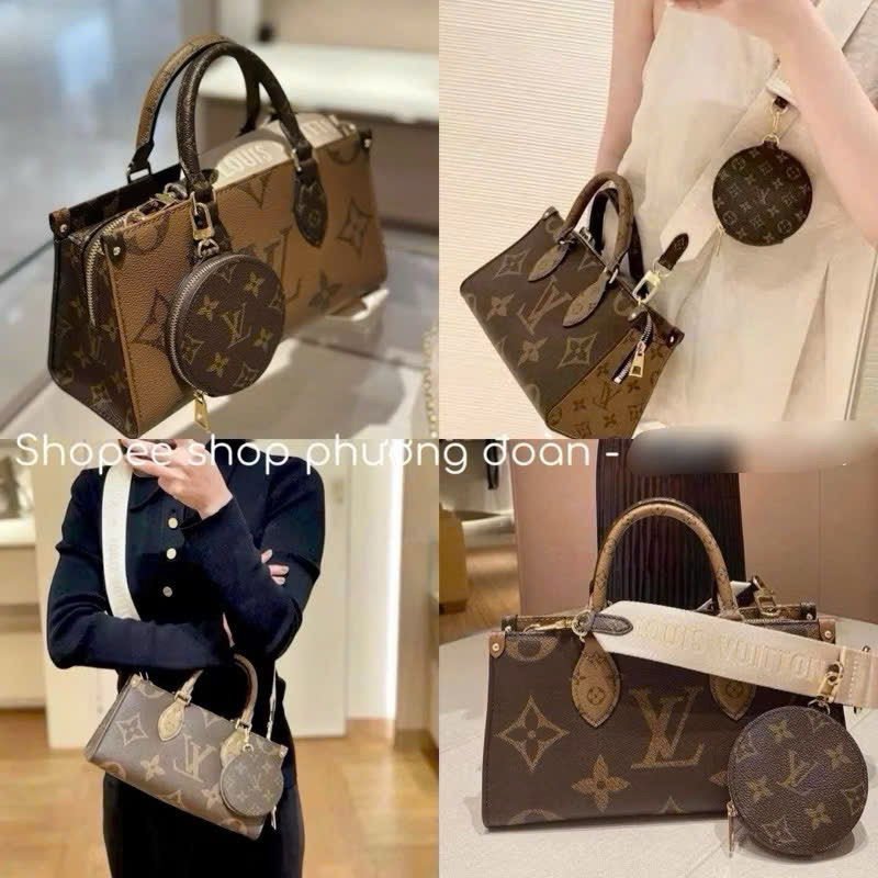 Túi Quai Xách OnTheGo (mã 373) Kèm Ví Tròn Full Hộp Nam Châm Size 25