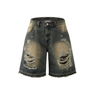  Quần short jeans unisex ống rộng KMC MEDIUM distressed 