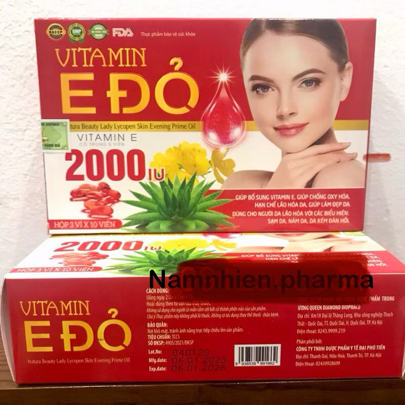 Viên uống Vitamin E đỏ 2000iu tinh dầu thông đỏ giúp giảm nám trắng sáng da bổ trứng hỗ trợ sinh sản hiệu quả chính hãng