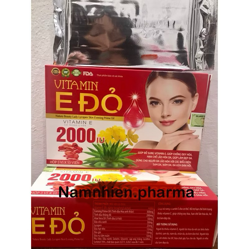 Viên uống Vitamin E đỏ 2000iu tinh dầu thông đỏ giúp giảm nám trắng sáng da bổ trứng hỗ trợ sinh sản hiệu quả chính hãng
