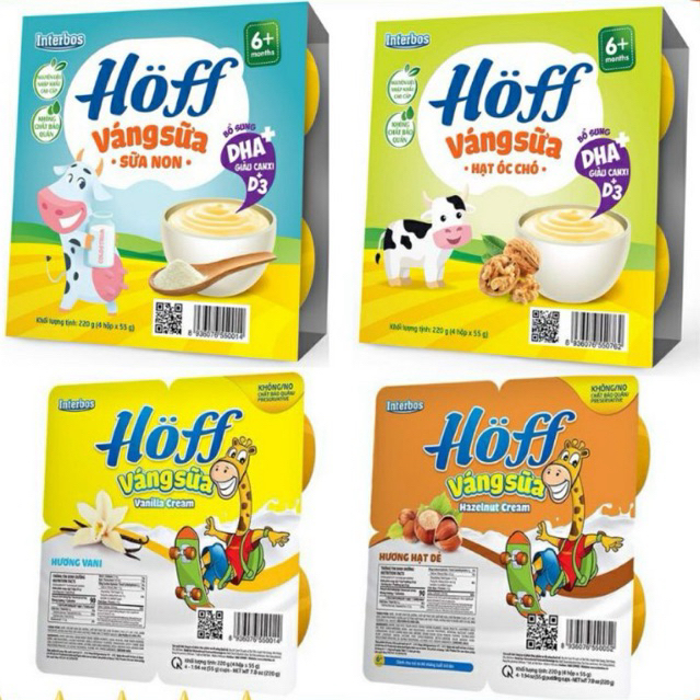 HOFF - VÁNG SỮA HOFF VỊ VANI, ÓC CHÓ, SỮA NON, HẠT DẺ (Lốc 4 hộp x 55g)