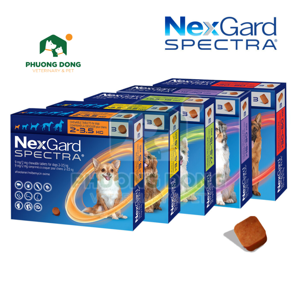  NexGard SPECTRA - Viên nhai phòng và trị nội ngoại ký sinh  ve rận bọ chét ghẻ giun sán,...  