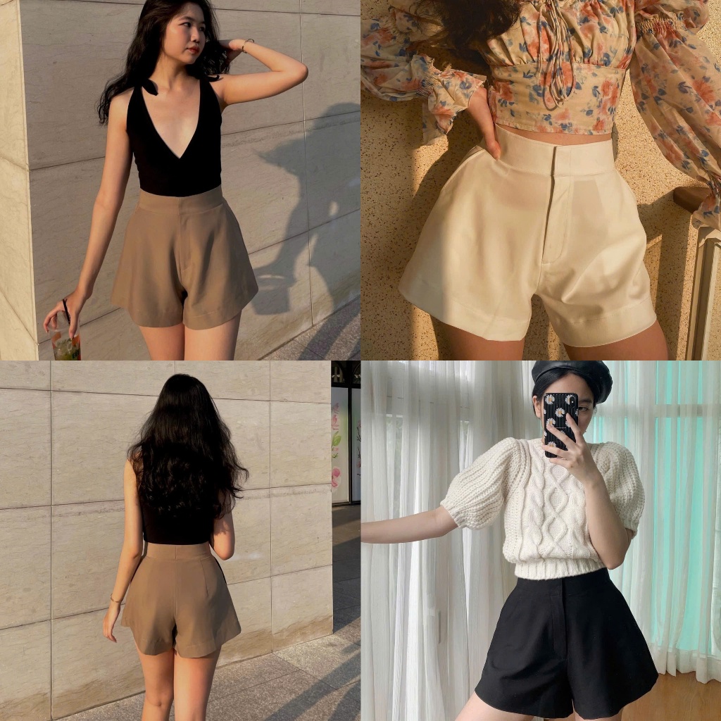 Quần Đùi Nữ Chất Hai Biên Cao Cấp Ống Rộng Khuy Cài Cạp Cao Mã Qs_678