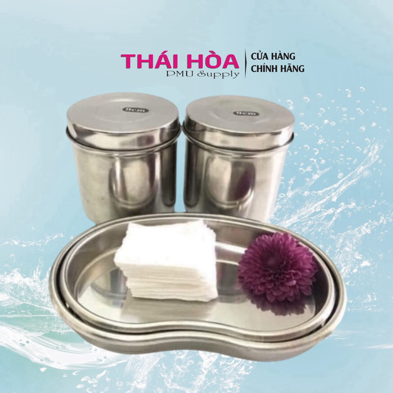 Khay hũ cốc inox, khay hạt đậu, kéo, panh, hộp đựng bông và dụng cụ y tế phun xăm | Thái Hoà dcpx