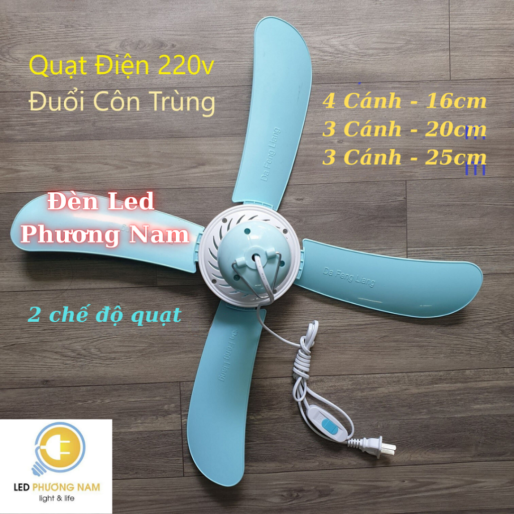 Quạt Đuổi Ruồi Muỗi - Làm Mát 2 Chế Độ Quạt - Đèn Led Phương Nam