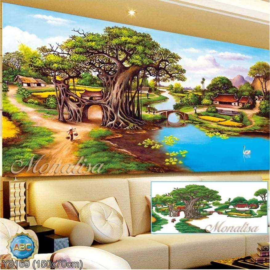Tranh đính đá làng quê Việt Nam
