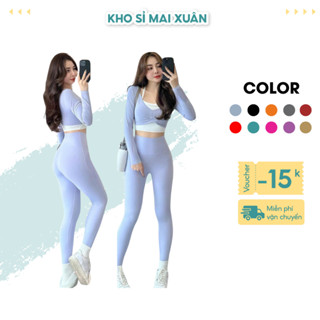Set Bộ Đồ Tập Gym Yoga Thể Thao Nữ Cao Cấp Áo Dài Tay Quần Legging Cạp Cao Gen Bụng Nâng Mông-Kho Sỉ Mai Xuân