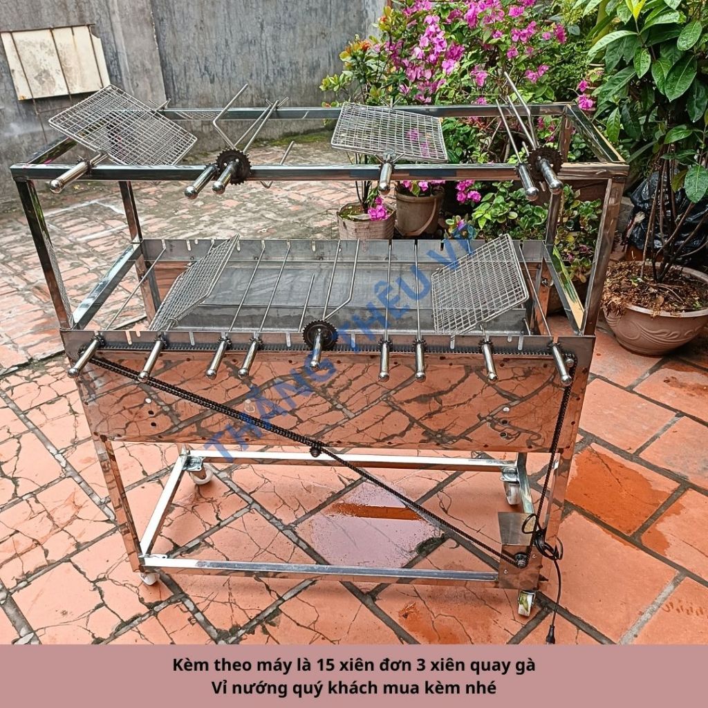 Máy nướng thịt chả bếp nướng than hoa quay gà vịt tự động tặng kèm 15 xiên đơn 3 xiên