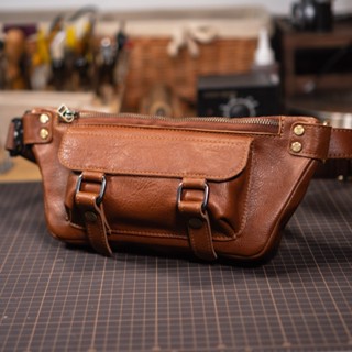 Túi đeo bụng, túi bao tử da bò thật, túi đeo hông, đeo chéo cổ điển 2 quai Waist bag Manuk Leather
