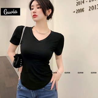 Áo Croptop Nữ Tay Ngắn CỔ TIM VẠT BẦU Ôm Body, Áo Thun Croptop Kiểu Sexy Chất Thun Gân GUVIA CR181