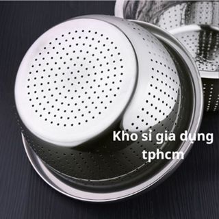 Rổ inox rá inox vo gạo rửa rau củ quả, lắp vừa vào thau inox sâu lòng là thành 1 bộ thau rổ inox