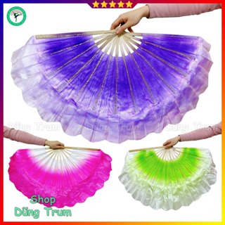 Quạt Múa 2 Màu Nan Tre Vải Lụa Phun Kim Tuyến Họa Tiết QMV02