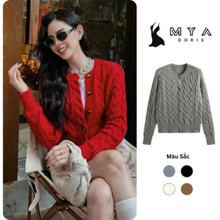 Áo khoác Cardigan len MYA, áo Cardigan nữ vặn thừng thêu ngựa cổ tròn Hàn Quốc
