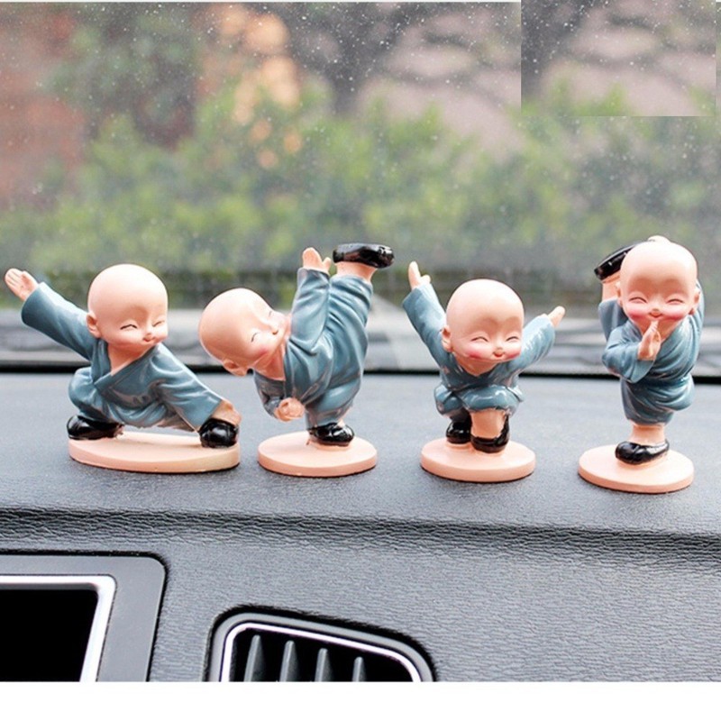 Bộ Tượng Chú Tiểu Áo Xanh Múa Võ, 1 Bộ 4 Chú Tiểu - Chú Tiểu Múa Kung Fu