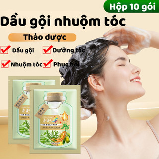  Dầu Gội Nhuộm Màu Tóc Thảo Dược Hộp 10 gói 30ml, Dầu Gội Phủ Bạc Tóc, Nuôi Dưỡng Tóc Khoẻ Óng Mượt