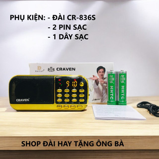 Loa Đài Radio FM Craven 836s Nghe Thẻ Nhớ, USB, FM, Máy Nghe Nhạc Mini Tắm Ngôn Ngữ cho bé CR-836s Pin Siêu Trâu
