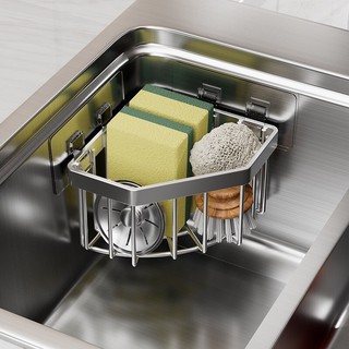 Rổ Đựng Mút Rửa Chén Hình Tam Giác Bằng Thép Không Rỉ Tặng Kèm Móc Dính Tiện Dụng Cho Nhà Bếp / Nhà Tắm