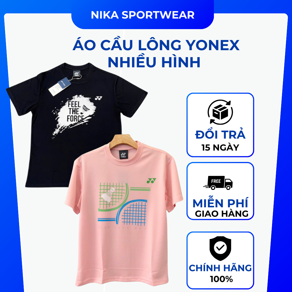 Áo cầu lông nam nữ Yonex sử dụng tập luyện và thi đấu, chất liệu thoáng mát, nhanh khô, thấm hút mồ hôi