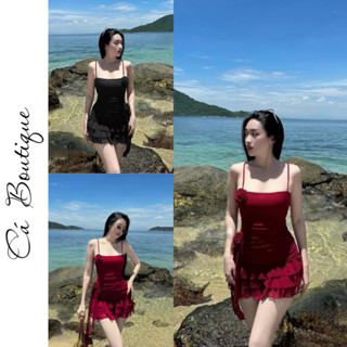 Đầm Body chất "LADONG" 2 Dây Hoa Hồng Phối Bèo Siêu Xinh Tôn Dáng Sẵn Mút Ngực / Cá Boutique