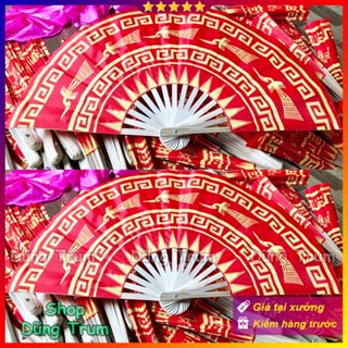 Quạt múa trống đồng chất liệu nan tre vải lụa cực đẹp