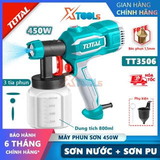 Máy phun sơn dùng điện TOTAL TT3506, điện thế 220-240V, công suất 450W, 380ml/phút, 800ml, dia 0.6/0.8mm, súng sơn điện
