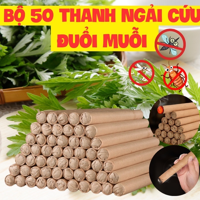 [ Tặng 2 Đế Cắm ] - Bịch 50 thanh ngải cứu đuổi muỗi cao cấp hiệu quả