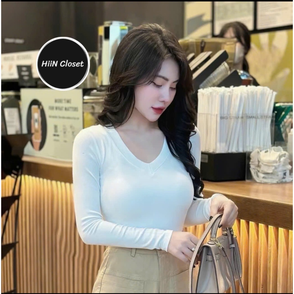 Áo thun nữ dài tay cổ Tim ôm body - Áo thun thu đông chất tăm lạnh HiiNCloset (105) | BigBuy360 - bigbuy360.vn