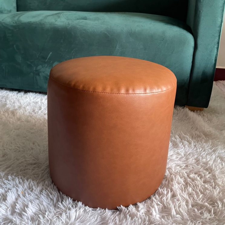 Ghế Đôn Tròn Sofa Bọc Da Simili Màu Nâu - Ghế con hình tròn - Ghế ngồi bàn trang điểm