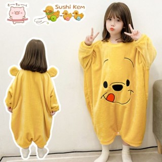 Túi ngủ trẻ em lông xù gấu Pooh, Áo ngủ cho bé