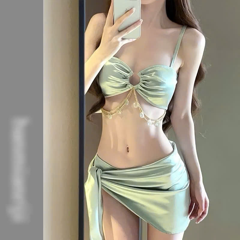 [3 MẢNH] Bikini 3 mảnh xanh bóng