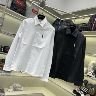 Áo sơ mi dài tay nam RLX vải lụa nến trơn mịn thêu logo hình ngựa chiến binh ngực dáng basic SM148P