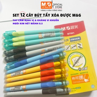  Nguyên hộp set combo 12 bút kim tẩy xóa được học sinh M&G AKPB7501 tay cầm định vị mực xanh và đen 