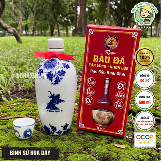 Bình Sứ Hoa Dây 600ml Rượu Bàu Đá Bình Định Chính Gốc (Sẵn Rượu) - Cô Hà Xứ Nẫu - Rượu Bầu Đá 50 độ