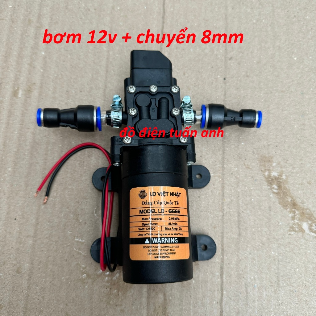 bơm mini 12v ống ra phi8 - bơm phun sương